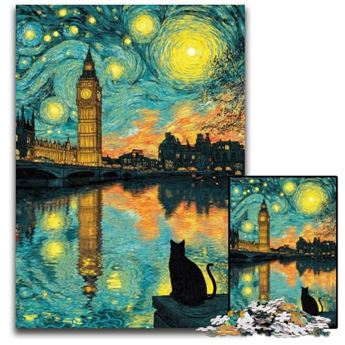 Puzzle 1000 Teile Nachthimmel London Kartonpuzzle Lernspiele Stressabbau, Heimdekorationsspielzeug für 14-Jährige 26X38CM von JIANGENNF