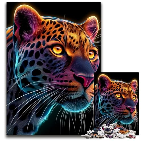Puzzle 1000 Teile Neon-Leopard Kartonpuzzle Lernspiele Stressabbau, Heimdekorationsspielzeug für 14-Jährige 26X38CM von JIANGENNF