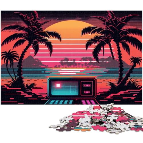 Puzzle 1000 Teile Neon Retro Strand Kartonpuzzle für Erwachsene Teenager, Paare und Freunde zum Geburtstag, Weihnachten 26 x 38 cm / 10,23 x 14,96 Zoll von JIANGENNF