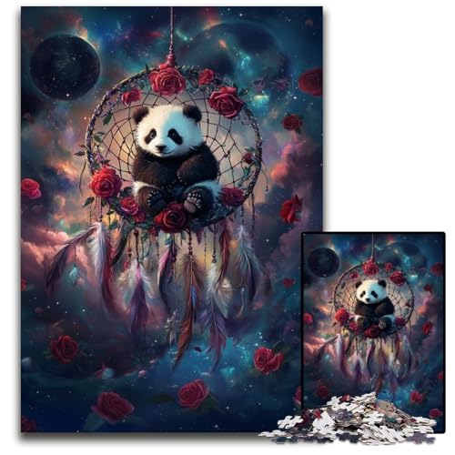 Puzzle 1000 Teile Panda-Traumfänger Holzpuzzle Lernspiele Stressabbau, Heimdekorationsspielzeug für 14-Jährige 50X75CM von JIANGENNF