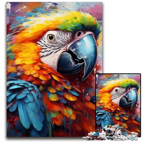 Puzzle 1000 Teile Papagei Holzpuzzle Herausforderndes Denkspiel für Teenager, Spaß am Familienspielabend 50x75cm/19,68x29,52 Zoll von JIANGENNF