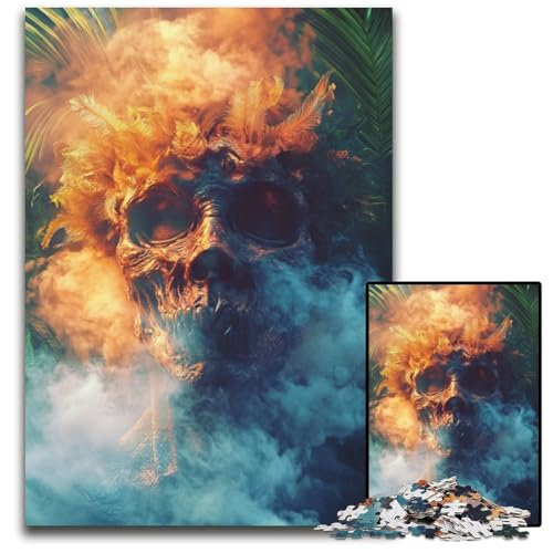 Puzzle 1000 Teile Rauchschädel Kartonpuzzle Lernspiele Stressabbau, Heimdekorationsspielzeug für 14-Jährige 26X38CM von JIANGENNF