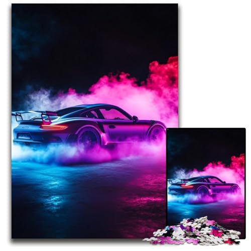 Puzzle 1000 Teile Rauchsportwagen Kartonpuzzle Lernspiele Stressabbau, Heimdekorationsspielzeug für 14-Jährige 26X38CM von JIANGENNF