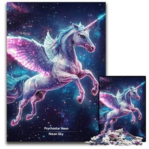 Puzzle 1000 Teile Regenbogen-Einhorn Holzpuzzle Lernspiele Stressabbau, Heimdekorationsspielzeug für 14-Jährige 50X75CM von JIANGENNF