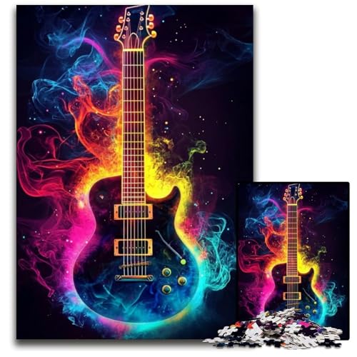 Puzzle 1000 Teile Regenbogengitarre Kartonpuzzle Lernspiele Stressabbau, Heimdekorationsspielzeug für 14-Jährige 26X38CM von JIANGENNF