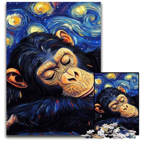 Puzzle 1000 Teile Schimpansen-Nachthimmel, Papppuzzle für Erwachsene, für Teenager und Familienspaß – DIY-Denkspiel, Geschenk, 26x38cm/10,23x14,96 Zoll von JIANGENNF