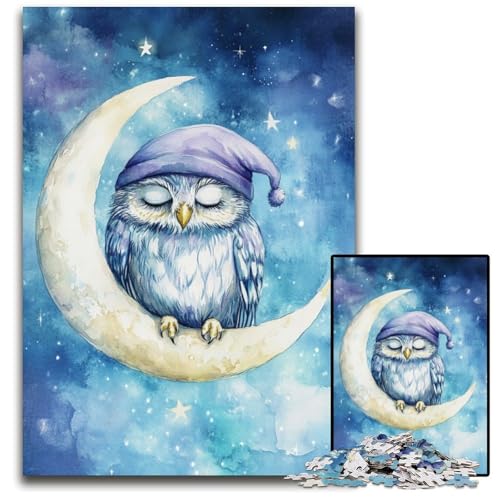 Puzzle 1000 Teile Schlafende Eule Holzpuzzle Lernspiele Stressabbau, Heimdekorationsspielzeug für 14-Jährige 50X75CM von JIANGENNF