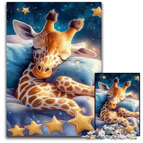 Puzzle 1000 Teile Schlafende Giraffe Holzpuzzle Lernspiele Stressabbau, Heimdekorationsspielzeug für 14-Jährige 50X75CM von JIANGENNF