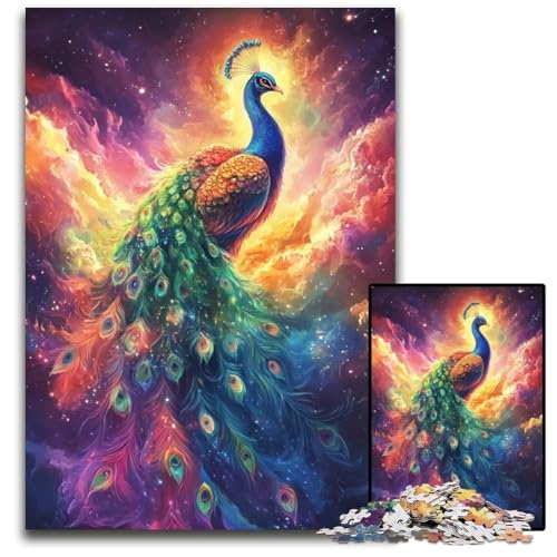 Puzzle 1000 Teile Schöner Pfau Holzpuzzle Lernspiele Stressabbau, Heimdekorationsspielzeug für 14-Jährige 50X75CM von JIANGENNF