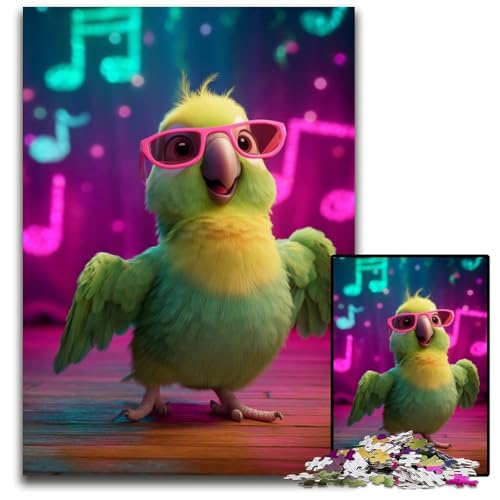 Puzzle 1000 Teile Singender Papagei, Holzpuzzle für Kinder ab 14 Jahren, pädagogische Herausforderung, lustige Aktivitäten zu Hause, Geburtstagsgeschenke, Reisegeschenke, 50x75cm von JIANGENNF