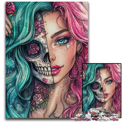 Puzzle 1000 Teile Skelett und Mädchen, Kartonpuzzle, Geburtstage, Feiertage, am besten für Weihnachten, 26x38cm von JIANGENNF