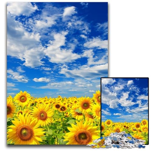 Puzzle 1000 Teile Sonnenblumen-Puzzle aus Karton, Lernspiele, Stressabbau, Heimdekorationsspielzeug für Kinder ab 14 Jahren, 26x38cm von JIANGENNF