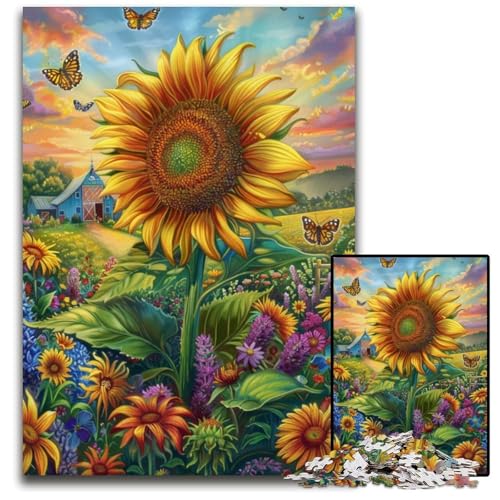 Puzzle 1000 Teile Sonnenblumen-Puzzle aus Karton, Lernspiele, Stressabbau, Heimdekorationsspielzeug für Kinder ab 14 Jahren, 26x38cm von JIANGENNF