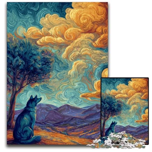 Puzzle 1000 Teile Sternenhimmel-Hund Holzpuzzle Lernspiele Stressabbau, Heimdekorationsspielzeug für 14-Jährige 50X75CM von JIANGENNF