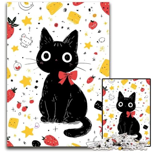 Puzzle 1000 Teile Süße Katze Kartonpuzzle Lernspiele Stressabbau, Heimdekorationsspielzeug für 14-Jährige 26X38CM von JIANGENNF