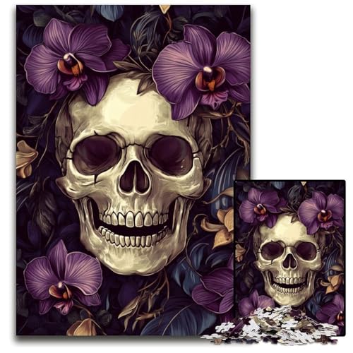 Puzzle 1000 Teile Totenkopf und Blumen Holzpuzzle Lernspiele Stressabbau, Heimdekorationsspielzeug für 14-Jährige 50X75CM von JIANGENNF