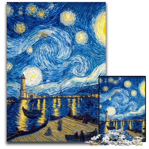 Puzzle 1000 Teile Van Gogh Nachthimmel Kartonpuzzle Lernspiele Stressabbau, Heimdekorationsspielzeug für 14-Jährige 26X38CM von JIANGENNF
