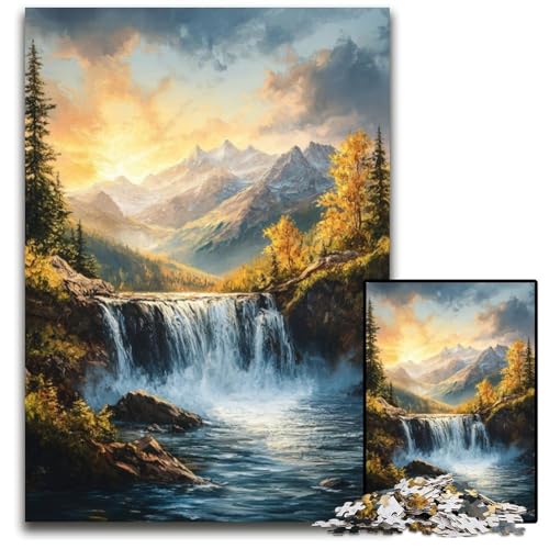 Puzzle 1000 Teile Wasserfalllandschaftskunst Holzpuzzle Lernspiele Stressabbau, Heimdekorationsspielzeug für 14-Jährige 50X75CM von JIANGENNF