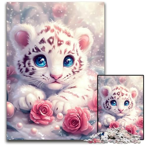 Puzzle 1000 Teile Weißer Tiger Kartonpuzzle Lernspiele Stressabbau, Heimdekorationsspielzeug für 14-Jährige 26X38CM von JIANGENNF