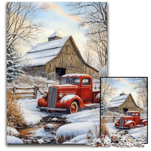 Puzzle 1000 Teile Winterbauernhof, Papppuzzle, anspruchsvolles Denkspiel für Teenager, Spaß am Familienspieleabend, 26x38cm von JIANGENNF
