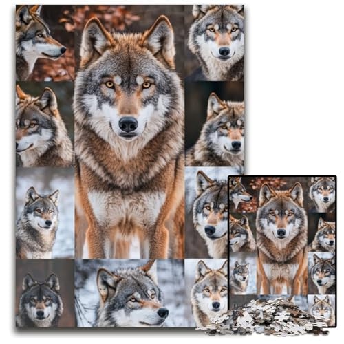 Puzzle 1000 Teile Wolfscollage Kartonpuzzle Lernspiele Stressabbau, Heimdekorationsspielzeug für 14-Jährige 26X38CM von JIANGENNF