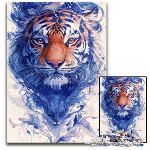 Puzzle 1000 Teile für Erwachsene, Aquarellkunst, Tiger, Holzpuzzle, anspruchsvolles DIY-Denkspiel für Teenager, 50x75cm/19,68x29,52 Zoll Puzzle 1000 Teile für Erwachsene, Aquarellkunst, Tiger, Holzpuzzle, anspruchsvolles DIY-Denkspiel für Teenager, 50x75cm/19,68x29,52 Zoll von JIANGENNF