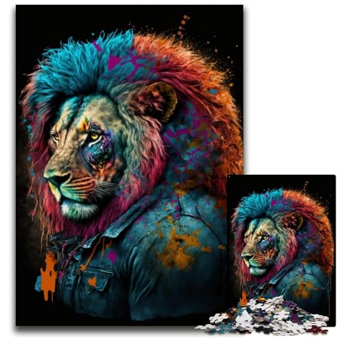 Puzzle 1000 Teile für Erwachsene, Art Neon Lion, Holzpuzzle für Erwachsene, interaktives Familienspiel, Denksportaufgabe, Lernspielzeug, 50x75cm/19,68x29,52 Zoll von JIANGENNF
