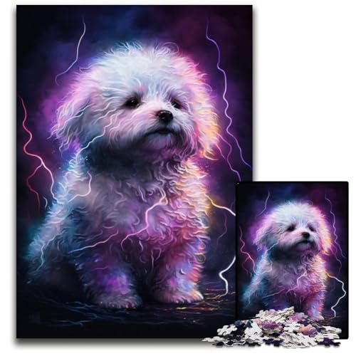 Puzzle 1000 Teile für Erwachsene, Bichon Frisé-Hund, schwierige Puzzles für Erwachsene, interaktives Familienspiel, Gehirnherausforderung, Lernspielzeug, 26x38cm/10,23x14,96 Zoll von JIANGENNF