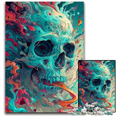 Puzzle 1000 Teile für Erwachsene, Blauer Totenkopf, Puzzle für Erwachsene, Denksportaufgabe, Spiel für Erwachsene, interaktive Familienaktivität, 26x38cm/10,23x14,96 Zoll von JIANGENNF