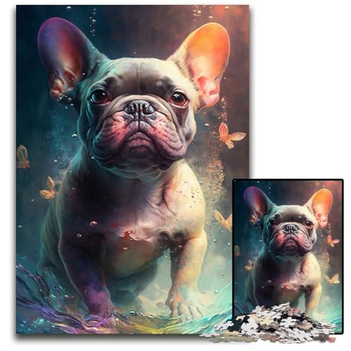 Puzzle 1000 Teile für Erwachsene, Bulldoggenmalerei, schwierige Puzzles für Erwachsene, interaktives Familienspiel, Gehirnherausforderung, Lernspielzeug, 50x75cm/19,68x29,52 Zoll von JIANGENNF