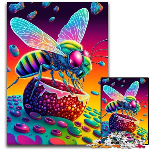 Puzzle 1000 Teile für Erwachsene, Bunte Bienen, Holzpuzzle für Reiseliebhaber und Paare, anspruchsvolles Spielzeug, 50x75cm/19,68x29,52 Zoll von JIANGENNF