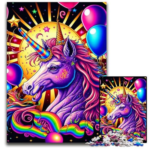 Puzzle 1000 Teile für Erwachsene, Bunte Einhörner, anspruchsvolle Puzzles, kompliziertes Design für Teenager, DIY-Dekor und gehirnfördernder Spaß, 26x38cm/10,23x14,96 Zoll von JIANGENNF