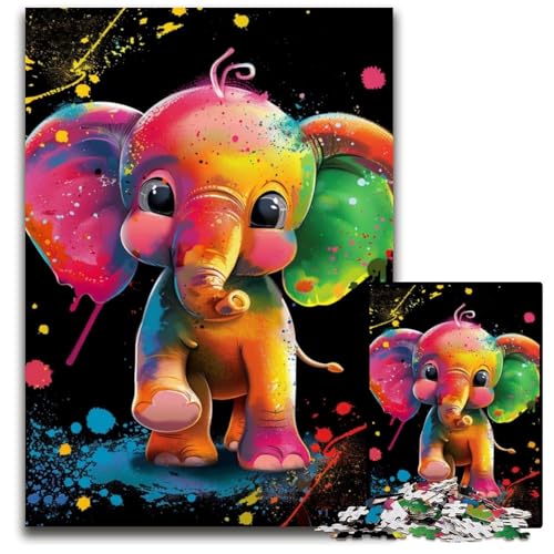 Puzzle 1000 Teile für Erwachsene, Bunte Elefantenbabys, Holzpuzzles für Reiseliebhaber und Paare, anspruchsvolles Spielzeug, 50x75cm/19,68x29,52 Zoll von JIANGENNF