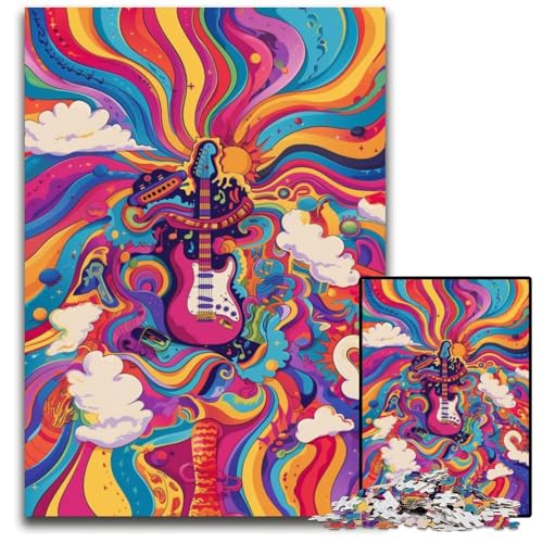 Puzzle 1000 Teile für Erwachsene, Bunte Gitarren, Holzpuzzle für Erwachsene, Interaktives Familienspiel, Gehirn-Herausforderung, Lernspielzeug, 50x75cm/19,68x29,52 Zoll von JIANGENNF