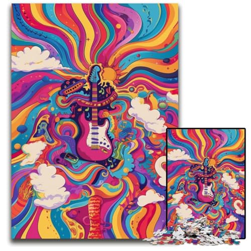 Puzzle 1000 Teile für Erwachsene, Bunte Gitarren, Papppuzzles für Reiseliebhaber und Paare, anspruchsvolles Spielzeug, 26x38cm/10,23x14,96 Zoll von JIANGENNF