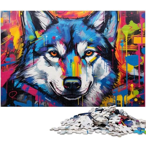 Puzzle 1000 Teile für Erwachsene, Bunte Husky-Puzzles für Erwachsene, Denkspiel für Teenager, 26 x 38 cm / 10,23 x 14,96 Zoll von JIANGENNF