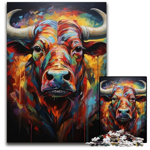 Puzzle 1000 Teile für Erwachsene, Bunte Kuhbilder, Papppuzzle, anspruchsvolles DIY-Dekorationsspiel, interaktives Familienspielzeug, 26x38cm/10,23x14,96 Zoll von JIANGENNF