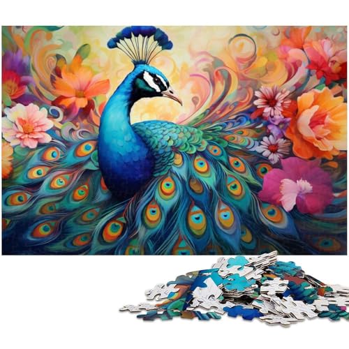 Puzzle 1000 Teile für Erwachsene, Bunte Pfauen-Puzzles für Erwachsene, Denkspiel für Teenager, 26 x 38 cm / 10,23 x 14,96 Zoll von JIANGENNF