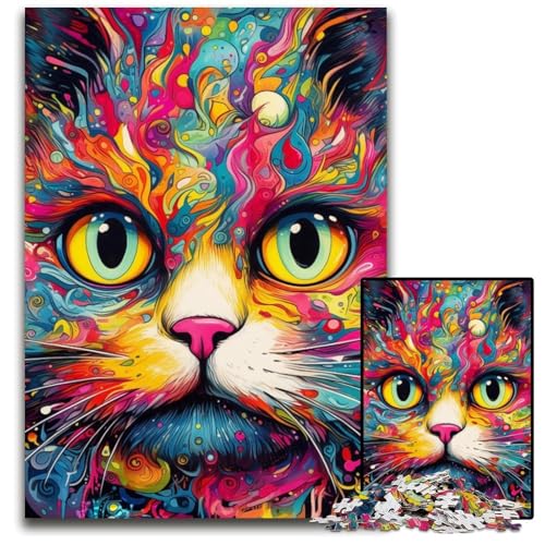 Puzzle 1000 Teile für Erwachsene, Bunte Tierkatze, schwierige Puzzles für Erwachsene, interaktives Familienspiel, Gehirnherausforderung, Lernspielzeug, 26x38cm/10,23x14,96 Zoll von JIANGENNF