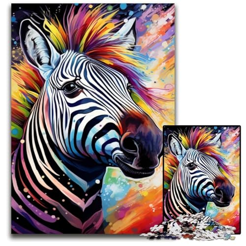 Puzzle 1000 Teile für Erwachsene, Bunte Zebras, Holzpuzzles für Reiseliebhaber und Paare, anspruchsvolles Spielzeug, 50x75cm/19,68x29,52 Zoll von JIANGENNF