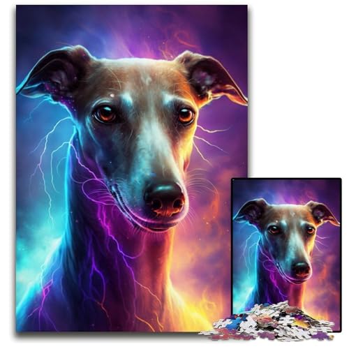Puzzle 1000 Teile für Erwachsene, Bunter Blitzhund, Holzpuzzle für Reiseliebhaber und Paare, anspruchsvolles Spielzeug, 50x75cm/19,68x29,52 Zoll von JIANGENNF