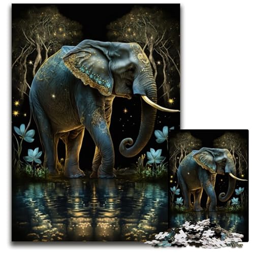 Puzzle 1000 Teile für Erwachsene, Bunter Elefantenwald, Holzpuzzle für Erwachsene für Reiseliebhaber und Paare, anspruchsvolles Spielzeug, 50x75cm/19,68x29,52 Zoll von JIANGENNF