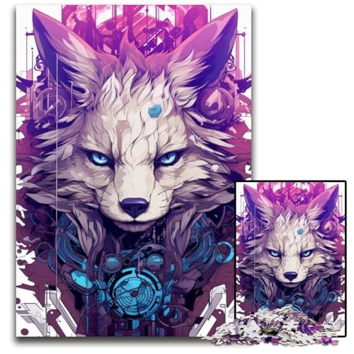 Puzzle 1000 Teile für Erwachsene, Bunter Roboterfuchs, Kunstkarton-Puzzle für Erwachsene, interaktives Familienspiel, Denksportaufgabe, Lernspielzeug, 26x38cm/10,23x14,96 Zoll von JIANGENNF