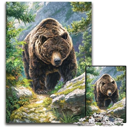 Puzzle 1000 Teile für Erwachsene, Dschungel-Grizzly-Puzzle, anspruchsvolles Denkspiel für Teenager, Spaß für den Familienspielabend, 26x38cm von JIANGENNF