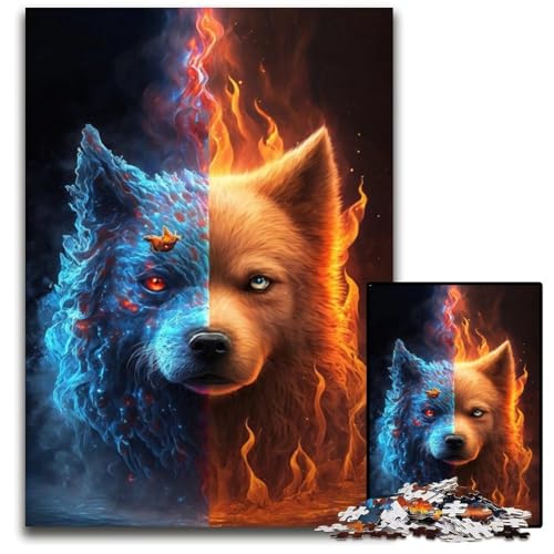 Puzzle 1000 Teile für Erwachsene, EIS- und Feuerhund, anspruchsvolles Rätsel, anspruchsvolles Denkspiel für Teenager, unterhaltsames interaktives Spiel für die ganze Familie, 26x38cm/10,23x14,96 Zoll von JIANGENNF