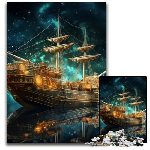 Puzzle 1000 Teile für Erwachsene, Fantasieschiff, Papppuzzle, Weihnachten, Halloween, Ostern, Neujahr, 26x38cm/10,23x14,96 Zoll von JIANGENNF