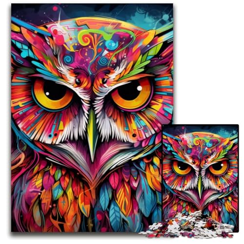 Puzzle 1000 Teile für Erwachsene, Fantasy Art Owl, Papppuzzles für Reiseliebhaber und Paare, anspruchsvolles Spielzeug, 26x38cm/10,23x14,96 Zoll von JIANGENNF