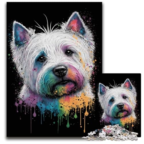 Puzzle 1000 Teile für Erwachsene, Farbiger Shih Tzu, schwierige Puzzles für Erwachsene, interaktives Familienspiel, Gehirnherausforderung, Lernspielzeug, 50x75cm/19,68x29,52 Zoll von JIANGENNF