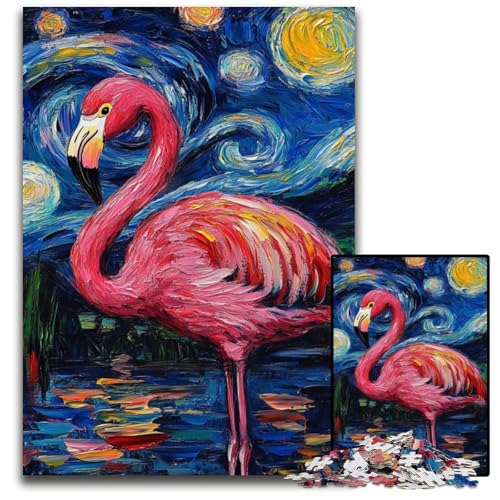 Puzzle 1000 Teile für Erwachsene, Flamingo-Nachthimmel, Lernspielzeug für Jugendliche, Heimbüro-Dekor, 50x75cm/19,68x29,52 Zoll von JIANGENNF