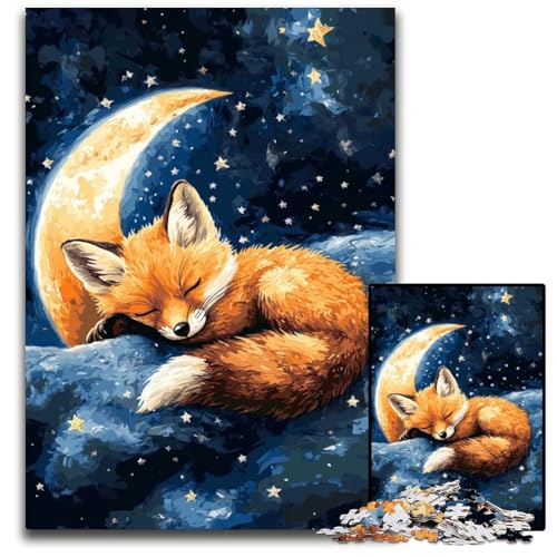 Puzzle 1000 Teile für Erwachsene, Fuchs auf dem Mond, Holzpuzzle, Spielzeug, Geschenk, pädagogisches, intellektuelles, entspannendes Familienspiel, 50x75cm von JIANGENNF
